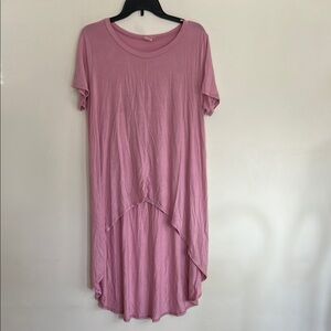 I Ivy Casual Pink High-Low Dress with Crew Neck